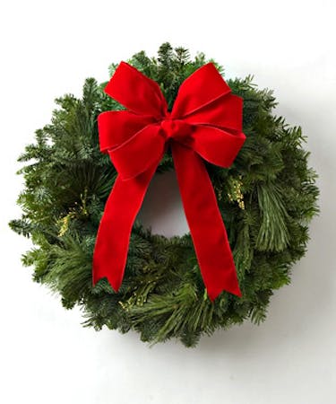 Fresh Evergreen Wreath with Red Bow