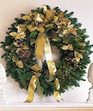 Wreath with Golden Evergreens